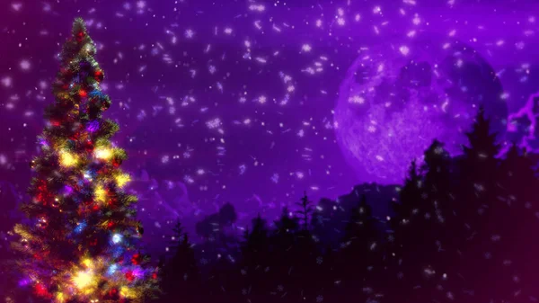 Embellecido Pino Navidad Bosque Nocturno Con Lugar Vacío Concepto Abstracto — Foto de Stock