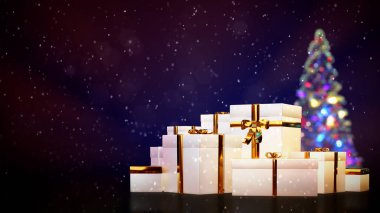 Noel çam ağacı ve hediye kutuları - tatil konsepti - soyut 3D illüstrasyon