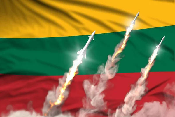 Bayrak Kumaşı Arka Planında Modern Stratejik Roket Kuvvetleri Konsepti Litvanya — Stok fotoğraf
