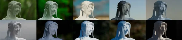 10个不同光的大理石雕像为画家树立了榜样 对象3D插图 — 图库照片