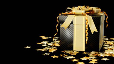 Kara Cuma için yıldızlı hediye kutusu ya da pazartesi siber satışı, izole edilmiş - 3D görüntü