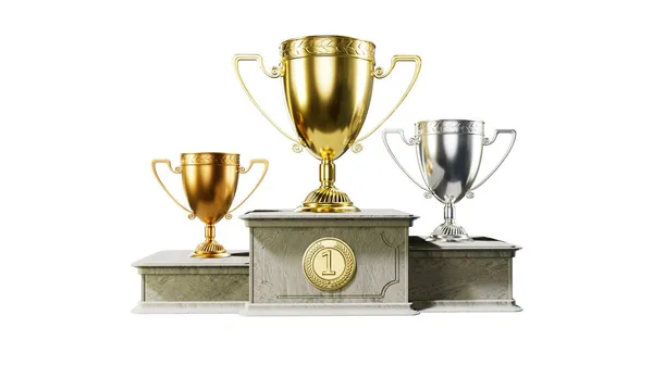 Трофейний Кубок Подіумі Перемога Бізнесу Ізольований Єкт Рендерингу — стокове фото