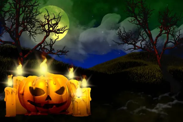 Halloween Multi Colorido Bonito Noite Escura Pano Fundo Abóbora Vela — Fotografia de Stock