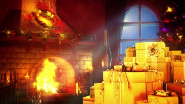 Altın sürpriz hediye kutuları istiflenir ve xmas için ızgara yakılır