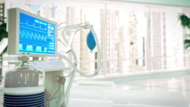 Τεχνητός Εξοπλισμός Εξαερισμού Στο Σύγχρονο Νοσοκομείο Ιατρική Θεραπεία Κορωνοϊό — Αρχείο Βίντεο