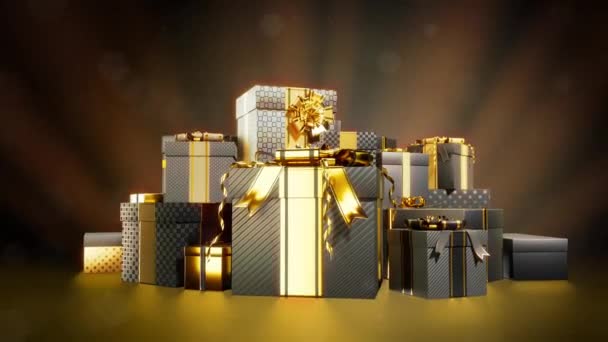 Μαύρο Κουτί Δώρου Σωρός Για Χριστούγεννα Μαύρη Παρασκευή — Αρχείο Βίντεο