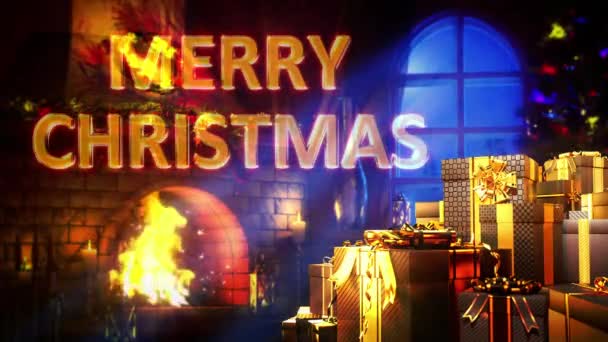 许多代表圣诞节的盒子和格栅都有出现的文字 — 图库视频影像