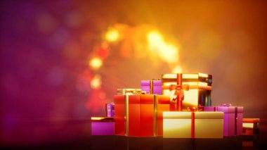 Yeni yıl dairesi ve hediye kutuları yığını - tatil konsepti - soyut 3D illüstrasyon