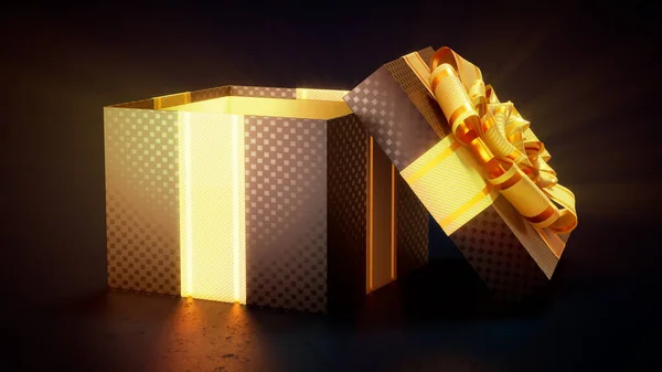 Geöffnetes Gold Schwarze Geschenkbox Für Black Friday Sale Out Abstrakte — Stockfoto