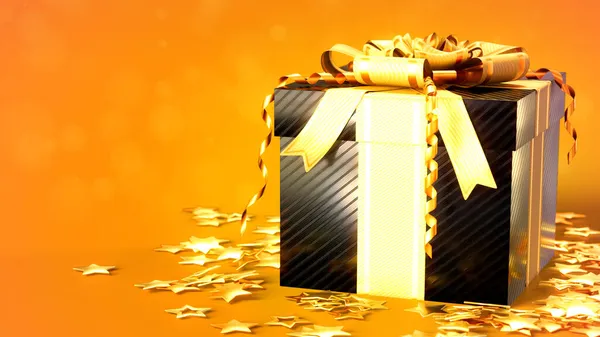 Geschenkbox Auf Orangefarbenem Hintergrund Für Cyber Monday Gewinnspiel Objekt Illustration — Stockfoto