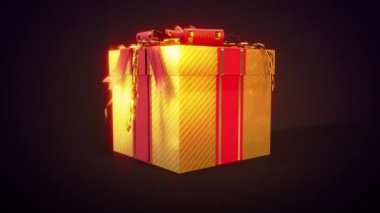 Parlak altın ve kırmızı hediye kutusu siyah ve izole