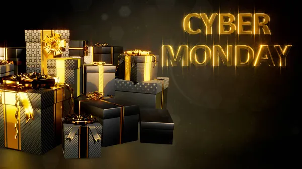 Gold Black Group Gifts Text Cyber Monday Give Away Abstract — Stock Photo, Image