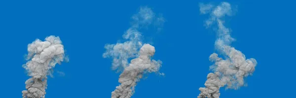 Cinza Poluir Colunas Fumaça Usina Azul Isolado Renderização Industrial — Fotografia de Stock
