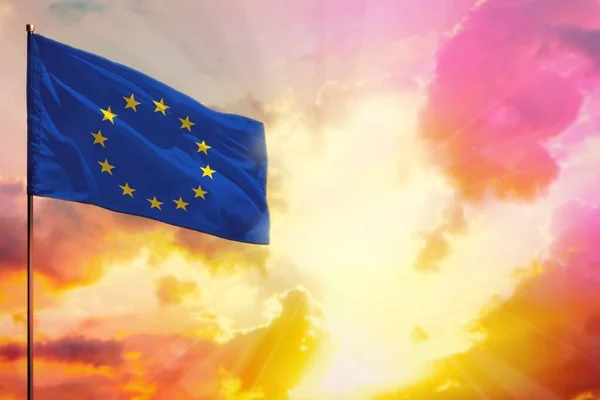 Fluttering Bandeira União Europeia Canto Superior Esquerdo Mockup Com Lugar — Fotografia de Stock