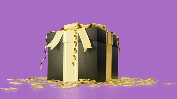 装饰精美的礼品盒 带有金黄色的星星 用于黑色星期五 独立物体3D插图 — 图库照片
