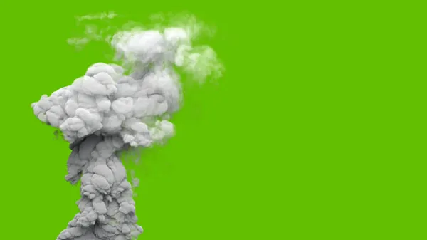 緑の画面上の燃料油発電所から灰色の汚染煙列 工業用3Dイラスト — ストック写真