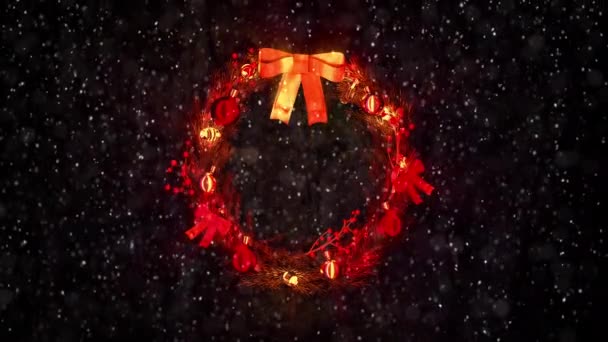 雪の降るカラフルな背景の上に美しいクリスマスサークル — ストック動画