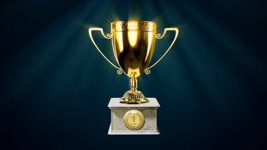 Koyu bg 'de kupa kadehi - Şampiyonluk başarısı - nesne 3D illüstrasyon