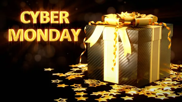 Lighting Surprise Gift Box Dark Text Cyber Monday Give Away — Stock Photo, Image