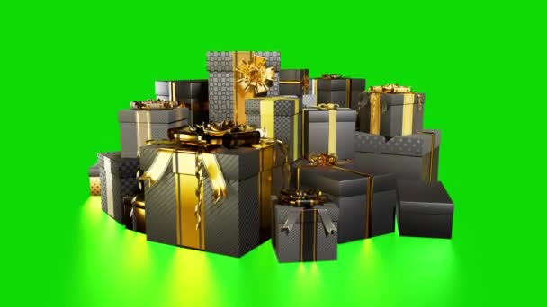 Black Present Boxes Reflection Chroma Key Screen Isolated — Stock Video