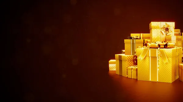 Golden Gift Box Pile Christmas Free Place Industrial Illustration — Stock Photo, Image