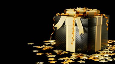 Kara Cuma hediyesi ya da pazartesi siber satışı için yıldızlı hediye, izole edilmiş - 3D nesne