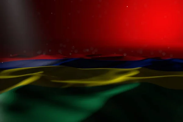 Bella Foto Scura Bandiera Mauritius Sdraiato Piatto Sfondo Rosso Con — Foto Stock