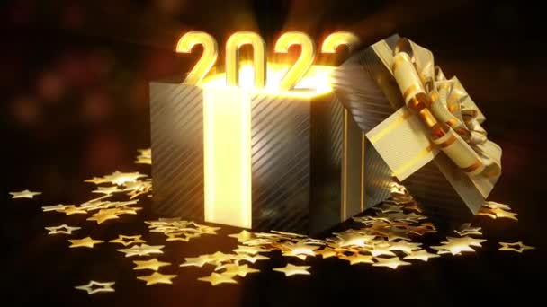 新しい年末年始のためのテキスト2022のかなりの照明ギフトボックス — ストック動画