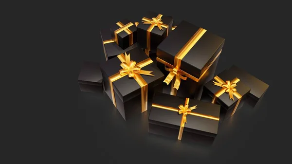 Festal Holiday Pile Giftboxes Black Backdrop Isolated Object Illustration — Stock Photo, Image