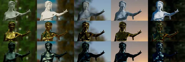 Статуя Гіпсу Золота Сталі Різних Світлових Наборах Єкт Ілюстрація — стокове фото