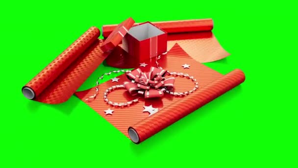 Envoltura Regalo Rojo Caja Regalo Pantalla Verde Aislado Lazo Vídeo — Vídeos de Stock