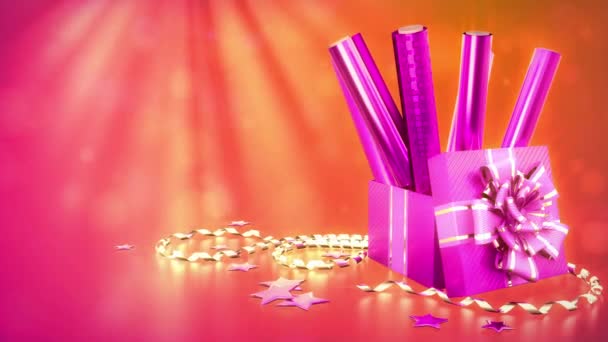 Papier Décoration Rose Boîte Cadeau Surprise Sur Lumineux Isolé — Video