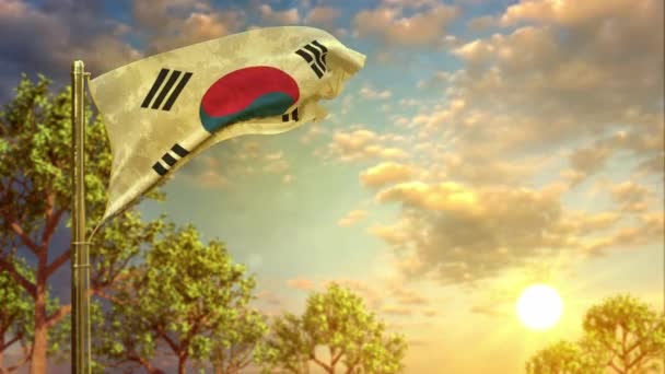 Ondeando Bandera República Corea Corea Del Sur Atardecer Para Día — Vídeos de Stock