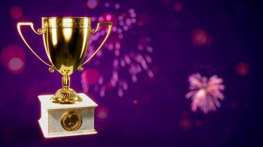 Yumuşak odak arkaplanı üzerine ödül kadehi ve boş yer - soyut üç boyutlu illüstrasyon