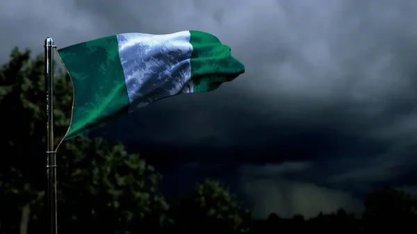 Nigeria Vlag Voor Onafhankelijkheid Dag Donkere Storm Cumulus Wolken Abstracte — Stockfoto