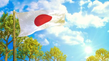 Güneşli bir günde Japonya bayrağı, iyi sezon sembolü - doğa 3 boyutlu illüstrasyon