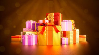güzel renkli hediyeler - xmas konsepti - nesne 3D illüstrasyon