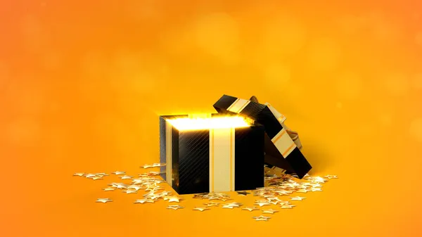 Surprise Gift Box Festal Orange Background Black Friday Sale Object — Stock Photo, Image