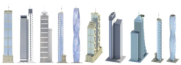 Various Sides View Very Detailed Renders Fictional Design Abstract Skyscrapers — Stock Photo, Image