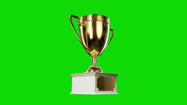Copa Trofeo Con Pedestal Pantalla Croma Aislado — Vídeos de Stock