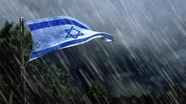 Bandera Israel Con Lluvia Nubes Oscuras Símbolo Pronóstico Del Tornado —  Fotos de Stock