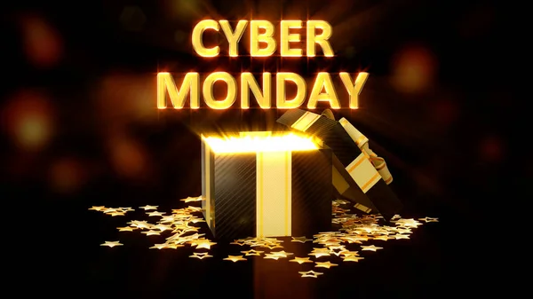 Shining Gift Box Dark Text Cyber Monday Give Away Object — Stock Photo, Image