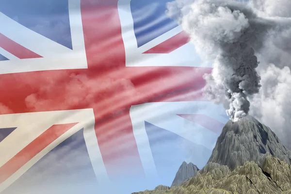 Stratovolcano Eruption Day Time White Smoke United Kingdom Flag Background — Stock Photo, Image