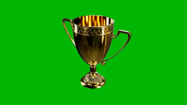 Симпатичный Золотой Кубок Приз Зеленом Экране Изолированный Объект Рендеринга — стоковое фото