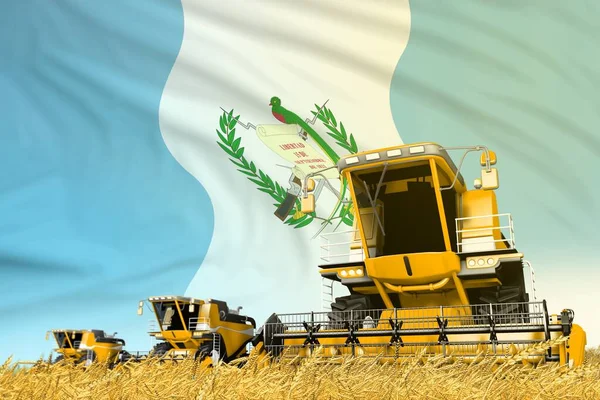 Industriële Illustratie Van Gele Landelijke Landbouw Combineren Oogstmachine Het Veld — Stockfoto