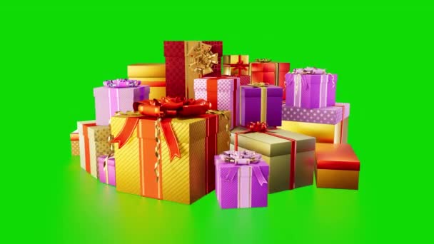 Bright Pile Surprise Presents Chroma Key Screen Isolated — Stock Video