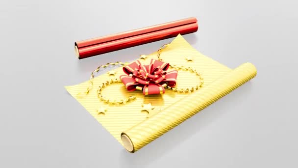 Present Wrapping Paper Rotates White Isolated Loop Video — Stock Video