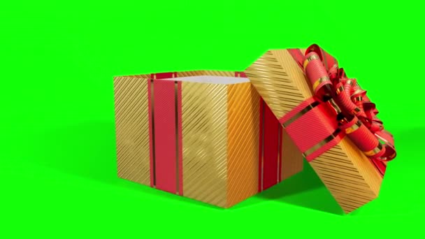 Geöffnete Goldene Geschenkbox Animation Mit Innenraummaske Isoliert — Stockvideo