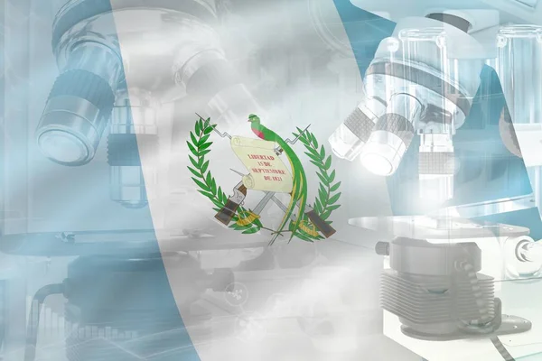 Microscopio Sobre Bandera Guatemala Antecedentes Conceptuales Desarrollo Científico Investigación Bioquímica — Foto de Stock