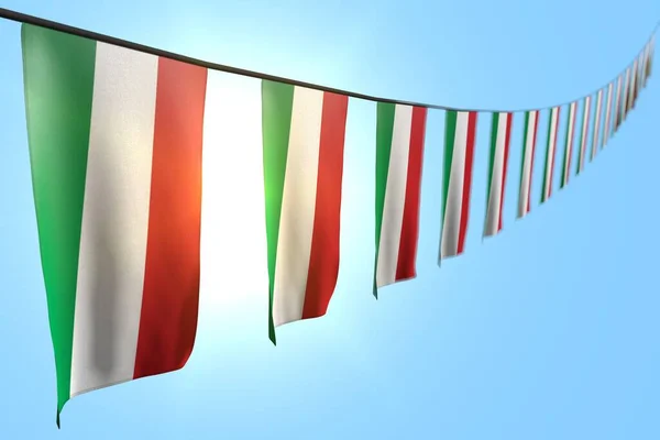 相当多的匈牙利国旗或横幅在蓝天背景上呈对角线状 带有选择性的焦点 任何庆祝旗3D插图 — 图库照片
